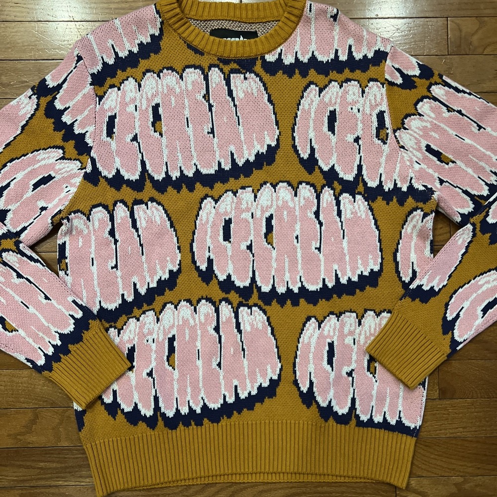 ICECREAM Candy Sweater Buckthorn Men's L 100% Cotton Knit Y2K Streetwear Rare